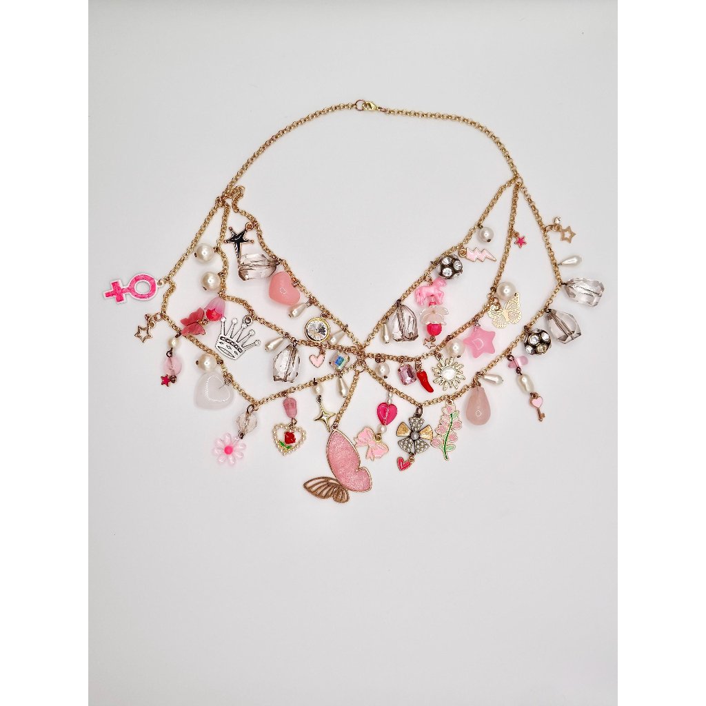 Manic Pixie Dream Girl Pink & Gold Charm Necklace